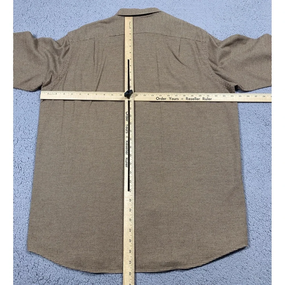 Polo Ralph Lauren Shirt‎ Mens Large Brown Tan Houndstooth Long Sleeve Button Up
